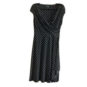 Lauren Ralph lauren black and white polka dot v neck swing dress size 10
